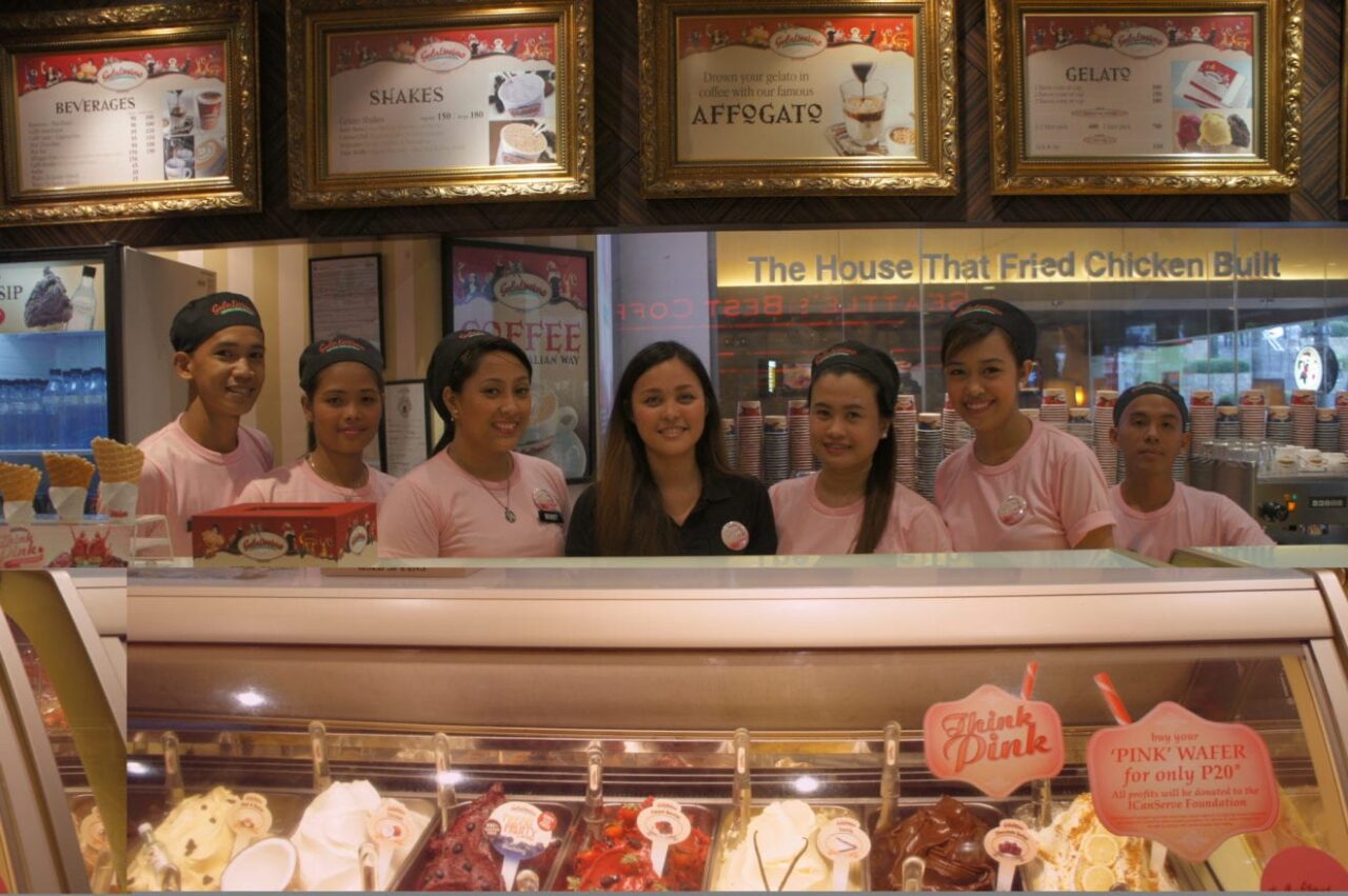 Gelatissimos Philippine Marketing Officer Nerissa Grace Yap with the sales staff
