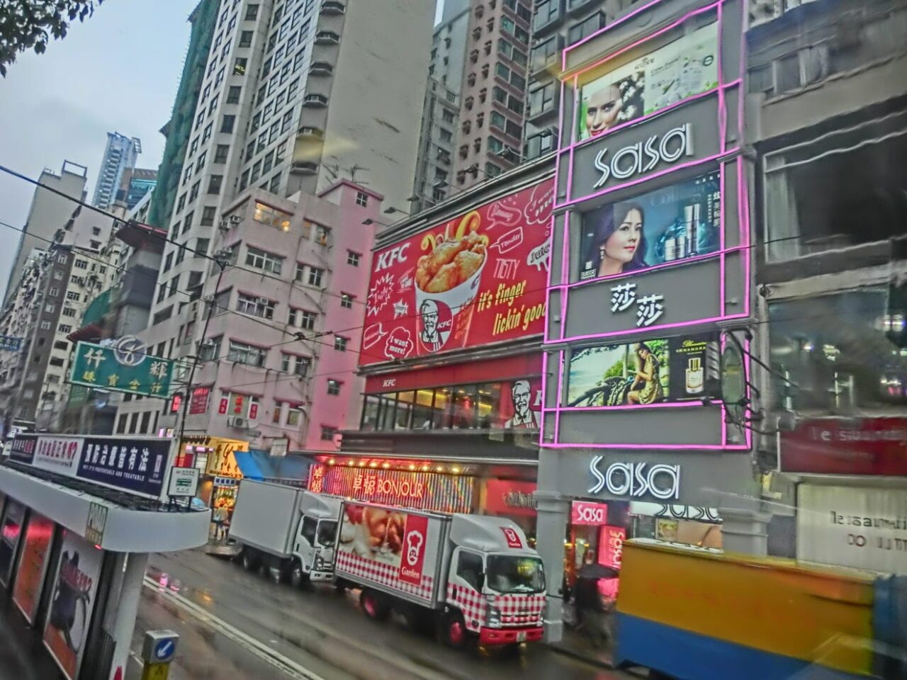 HK CityBus 97 tour view Wan Chai Johnston Road shop KFC restaurant n SaSa International Apr 2013