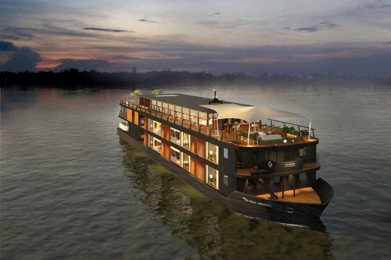 Aqua Mekong Exterior Evening View conde nast traveller 14aug14 pr