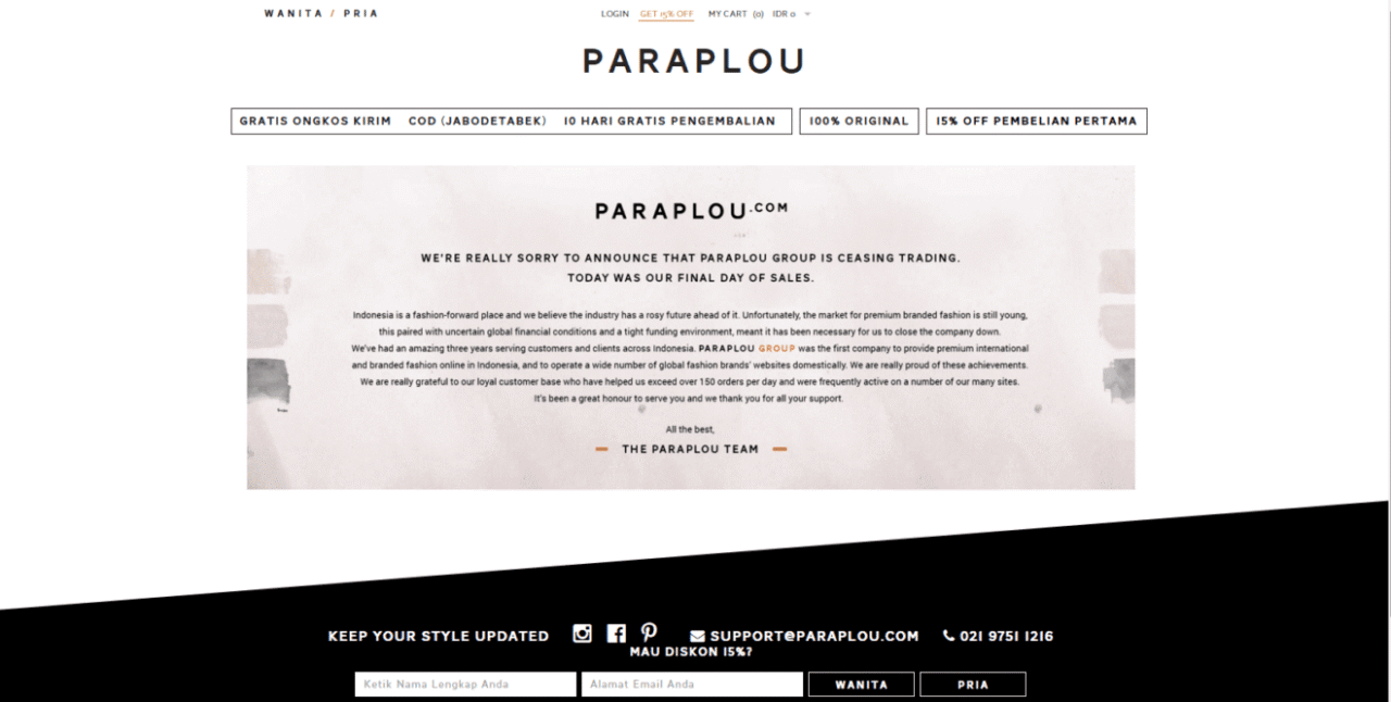 Indonesian fashion site Paraplou closes