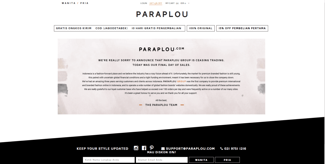 Indonesian fashion site Paraplou closes