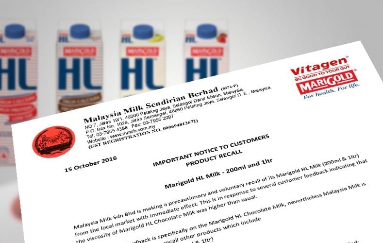 Malaysia Milk recalls Marigold HL products