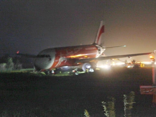 AirAsia Flight Airplane Gets Stuck In Mud After Skidding Off Runway At Malaysian Airport