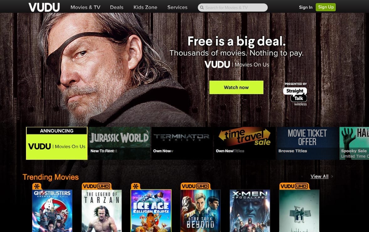 vudu movies on us website
