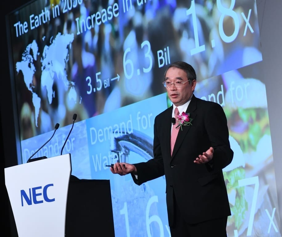 JOH 8405   NEC Chairman Nobuhiro Endo giving Executive Addresscrop 3...