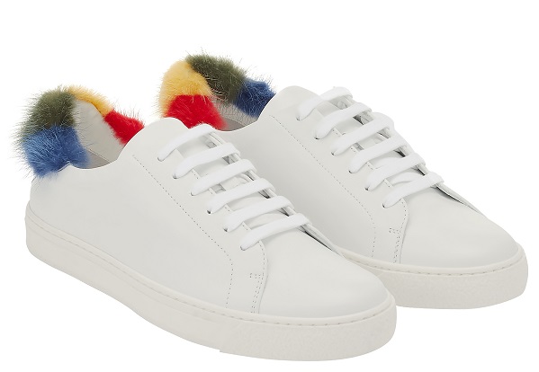 Anya Hindmarch AW18 Tennis Shoe in White Nappa with Rainbow Mink 5100