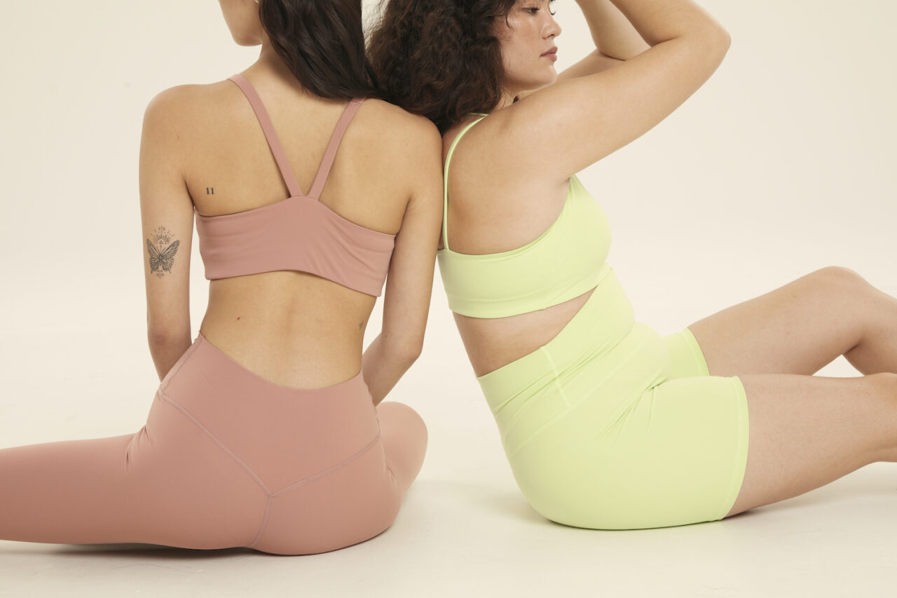 BaseFlex® Invert Bra and Flex Leggings Blush BaseFlex® Asymmetric Bra and Flex Shorts Lettuce