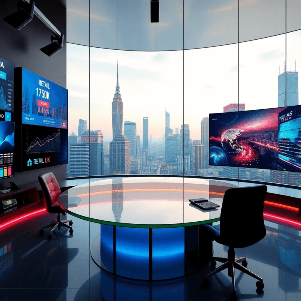 Modern newsroom with digital screens showing retai 9427e0ad 13c0 484c a519 2382e820c673