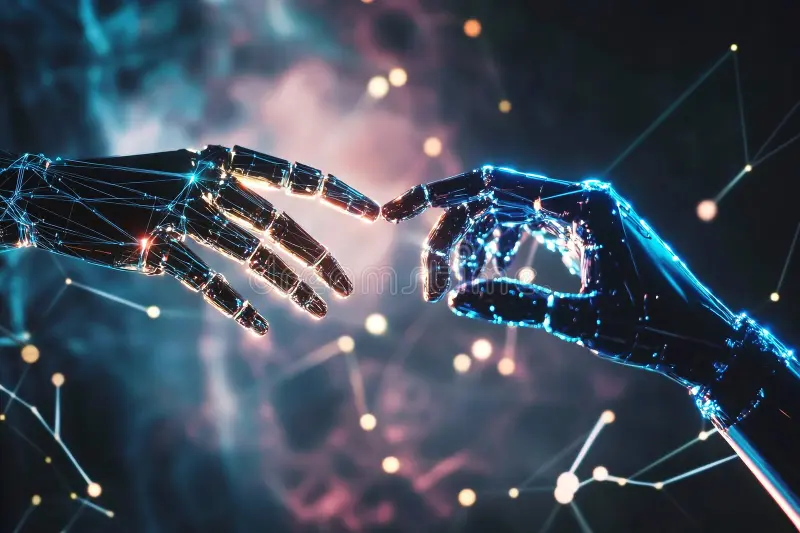 bionic robotic hand reaching out symbolizing fusion ai human technology scene represents cybernetics futuristic 365352215.jpg